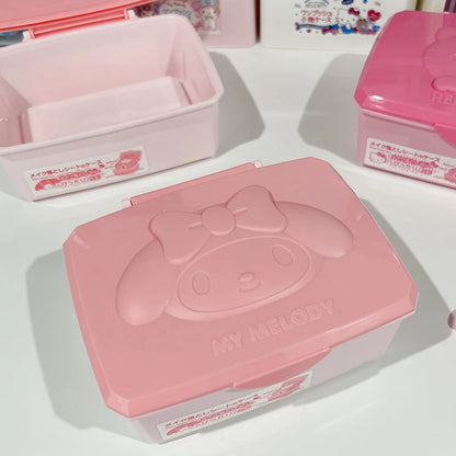Sanrio Hello Kitty Melody Storage Box Cartoon Kt Cat Flip Cover Cotton Swabs Cotton Pads Stationery Organisation Boxs Gifts