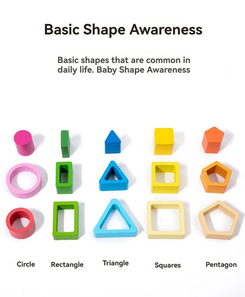 Geometric Shape Sorting Stacking Intelligence Development Blocks, Wooden Early Education Matching Toys, Color, Shape Cognition