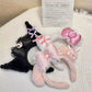 Kawaii Hello Kitty Plush Hairband My Melody Kuromi Pink Black Bow Plush Headband Cosplay Halloween Costume Hair Accessory Gift