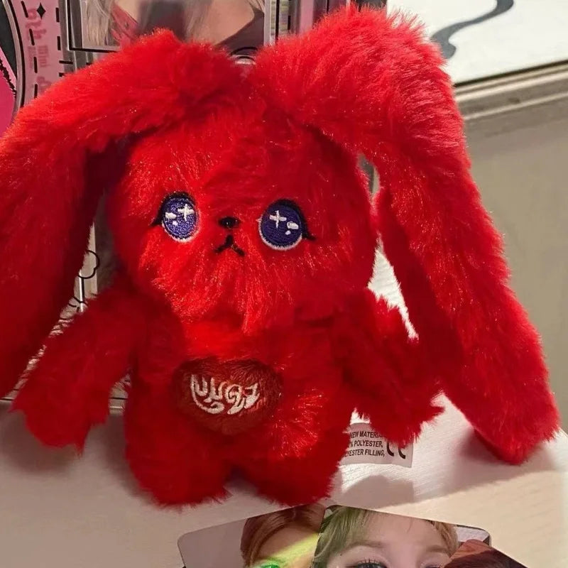 New Yuqi Cute 15cm Red Rabbit Plush Toy Keychain Cartoon Red Rabbit Backpack Pendant,Celebrity Fans Support Collection Gift