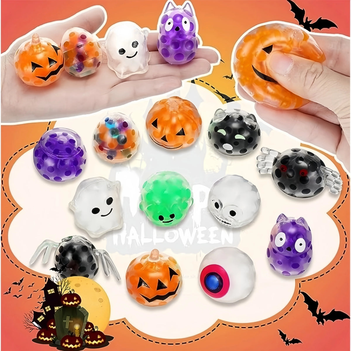 5-30Pcs Cute Halloween Squeeze Stress Relief Ball for Halloween Party Favors Birthday Gifts Bag Fillers