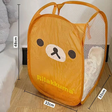 Anime Rilakkumass Mesh Folding Large Capacity Laundry Basket Portable Storage Frame Dormitory Household Laundry Basket Gifts