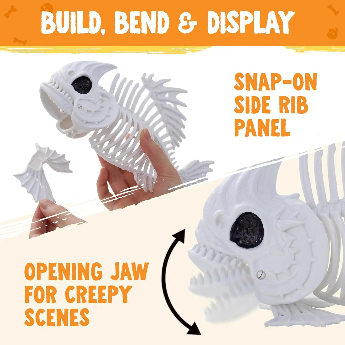 2 Pcs 9.5" Glow in the Dark Fish Skeleton for Halloween Decorations, Luminous Plastic Animal Bones, Indoor Outdoor Yard Lawn Patio Decor, Haunted House Spooky Halloween Party Props