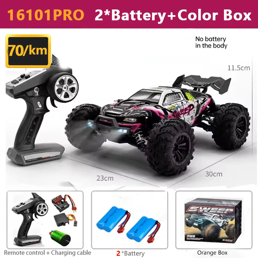 SCY 1:16 4WD RC Car 70KM/H Or 50KM/H With LED Light 2.4G Remote Control Cars High Speed Drift Monster 4x4 Truck for Children Gif