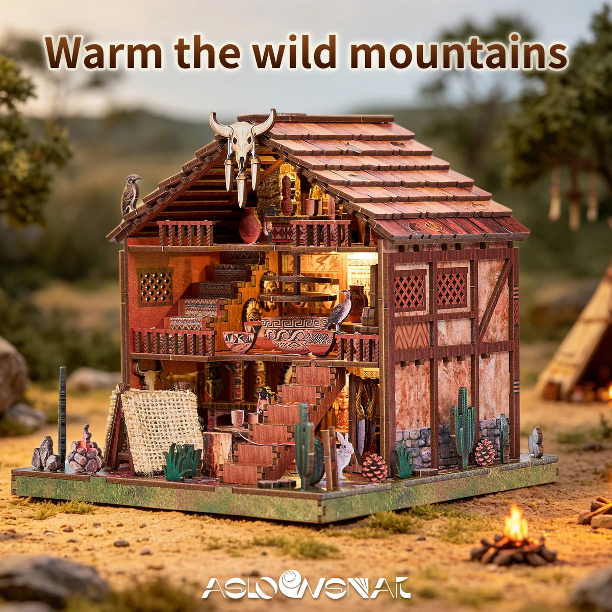 DIY Miniature Dollhouse Totem Book Nook Kit Coyote 3D Wooden Puzzle Building Blocks Puzzle Model Building Home Decoration Gifts
