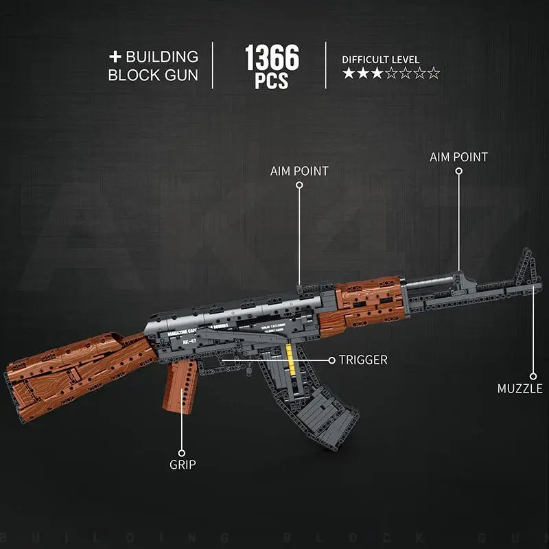 In stock Reobrix 77005 Military AK47 Building Block Gun with Shooting Function, Assembled Model, Educational Toy for Boys (Battl