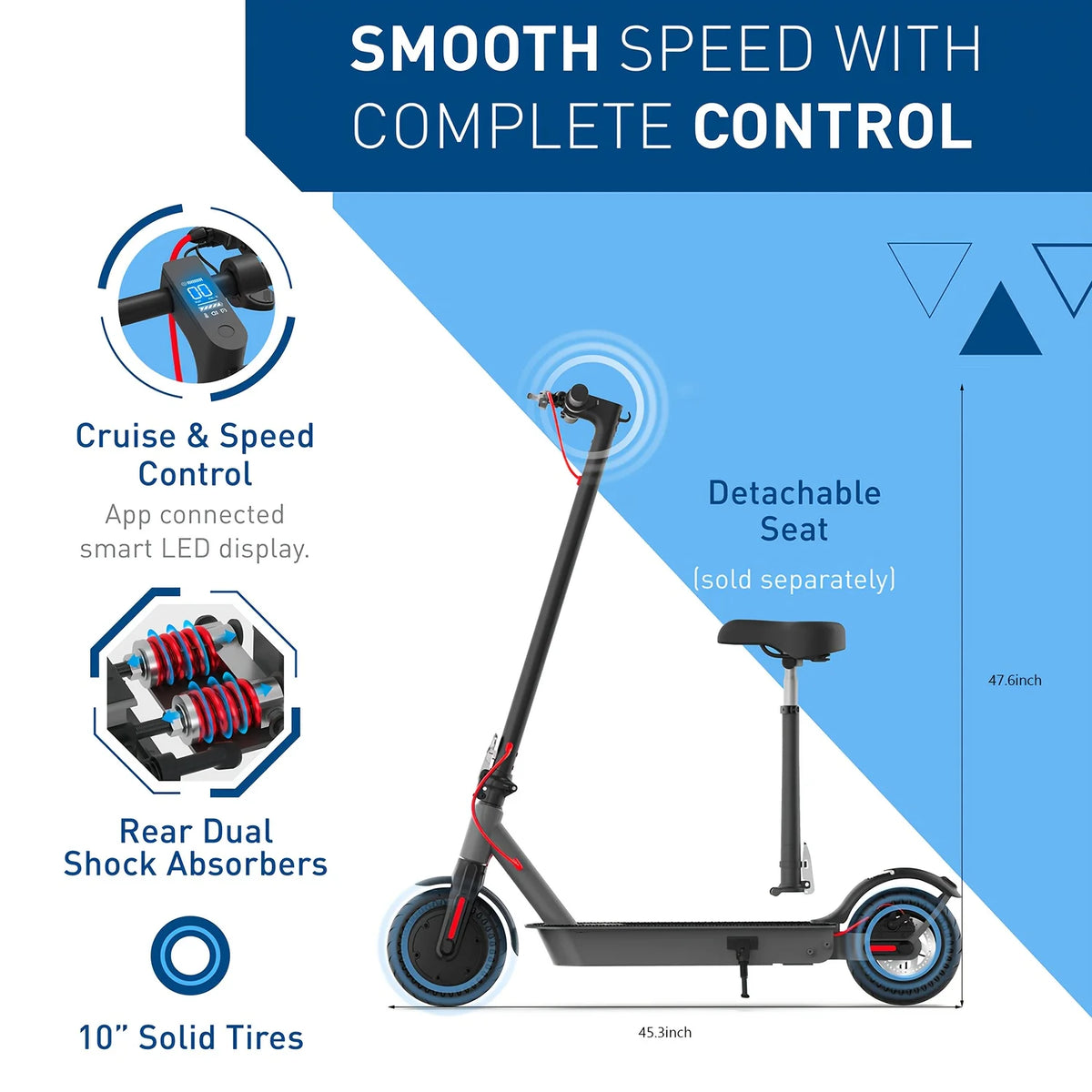 Hiboy S2 Pro 500W Electric Scooter for Adults, 19MPH 25 Miles Range, 10'' Solid Tires Folding E-Scooter, Dual Braking System Portable Commuter Scooter with LED Light
