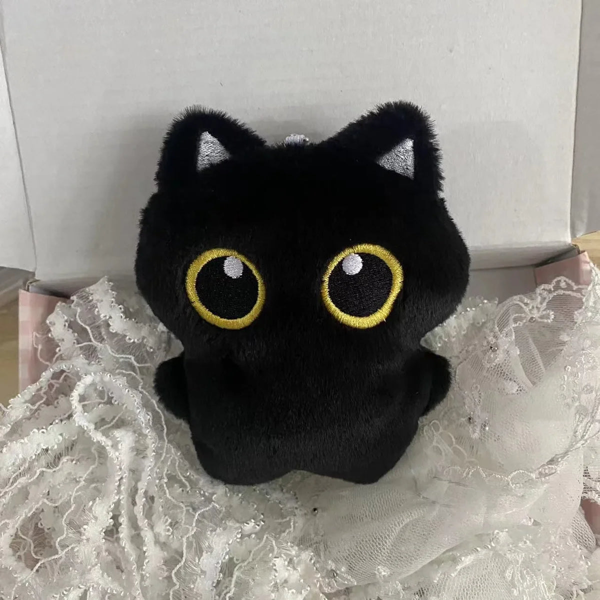10cm Cute Black Cat Plush Toy Doll Small Pendant Cuddly Pillow Cushion Ins Black Cat Plush Toy Doll for Boy Girl Brithday Gifts