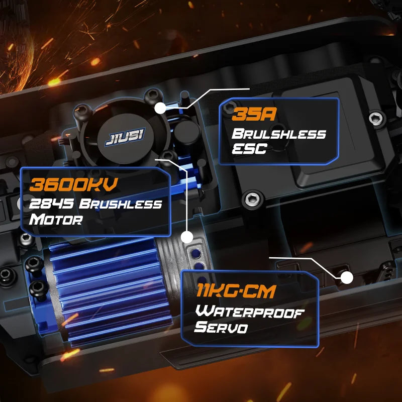 JIUSI PT14R 1/14 RC Car 80km/h High Speed Off-road RC Truck Brushless 2.4G Remote Control 4WD 3S 35C 2200mAh