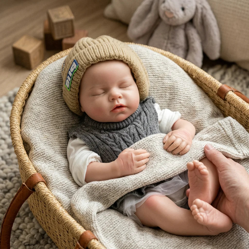 20 Inch Noah Full Body Silicone Reborn Doll Closed Eyes Sleeping Design Hand Painted Waterproof Lifelike Realistic Art Ornament for Holiday Birthday Gifts