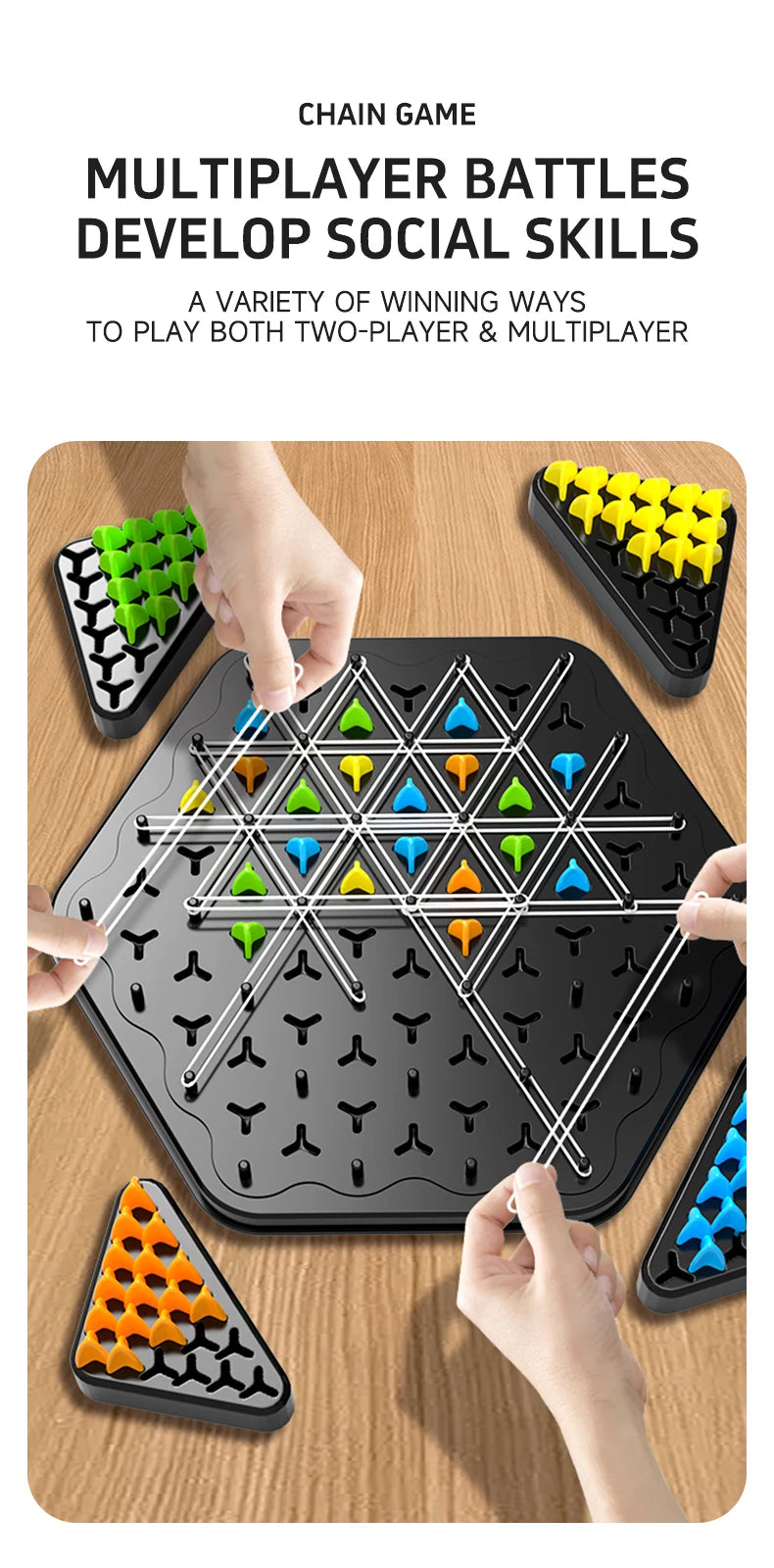 Chain Triangle Chess Triggle Rubber Band Game Toy Board Game Competitive Battle Set for Kids Friends Parent-Child Interaction