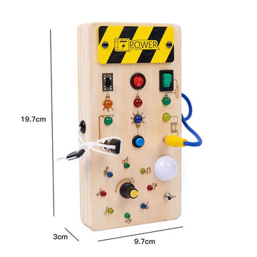 Wooden Interactive Learning Toy with LED Light Busy Board Button Switch Early Education Intelligence Play for Kids