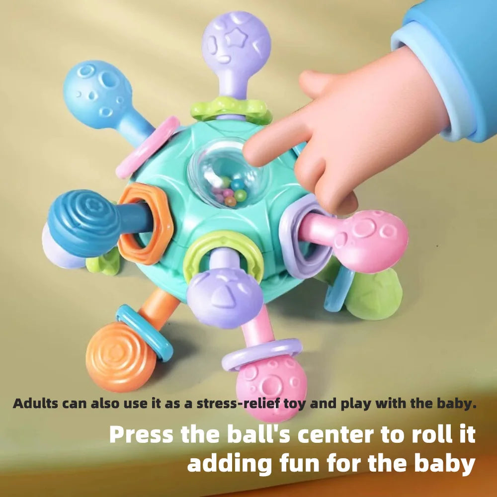 Manhattan Grasping Ball, Toddler Montessori Toys,Teether, 3-in-1  Rattle,Rubber and Teether for Early Education