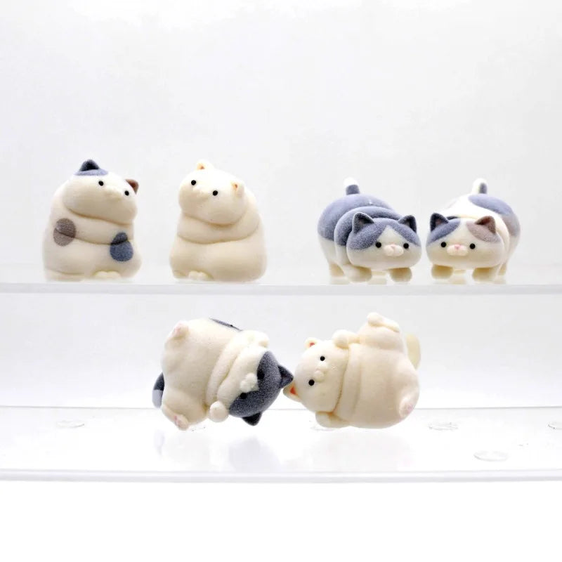 Flocked Fat Kitten Flocking Cats Blind Box Toys Kawaii Cute Doll Gifts Toys Collect Ornaments Gifts