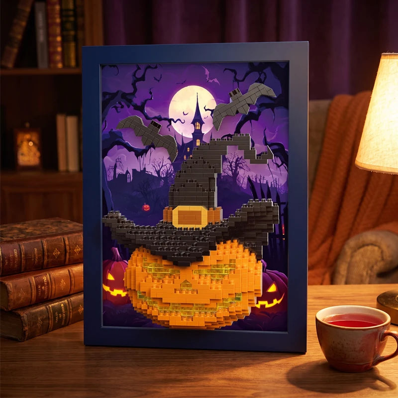 3D Halloween Pumpkin Building Blocks DIY Photo Frame Assembly Home Decor Construction Bricks Desktop Decoration Model Adult Gift