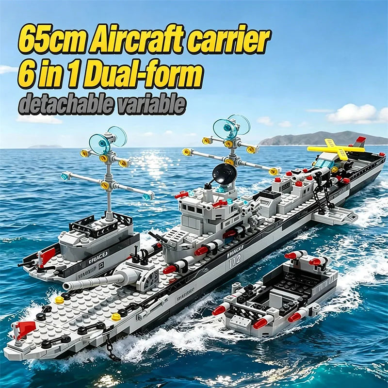 65CM Giant Navy Warship Building Blocks Ship Model 6 in 1 Multi Form Battleship Assembly Toy for Boys Children Birthday Gift