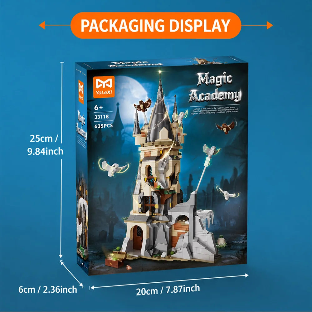Magic Academy Owl Tower Building Blocks Set 635PCS, Premium Small ABS Bricks, Medieval Castle Model with Multi-layer Interior Scene & Owl Ornaments, DIY Assembly Toy, Desktop Decoration, Wonderful Holiday & Birthday Gift for
