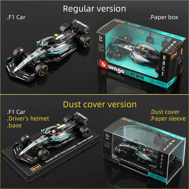 Bburago 1:43 Mercedes 2025 W16 E Performance F1 Formula Car Model Die Cast Vehicles Racing Toy 63# Russell 12# Antonelli