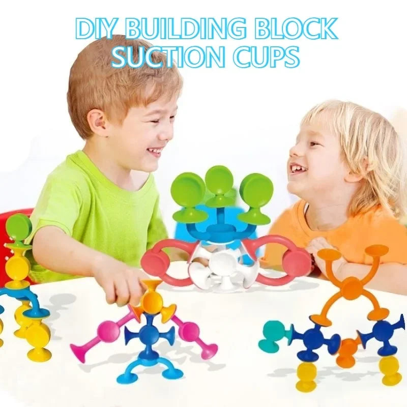Soft TPR Suction Cup Building Blocks DIY Creative Educational Assembly Sensory Toys for Kids Toddlers Birthday Gift