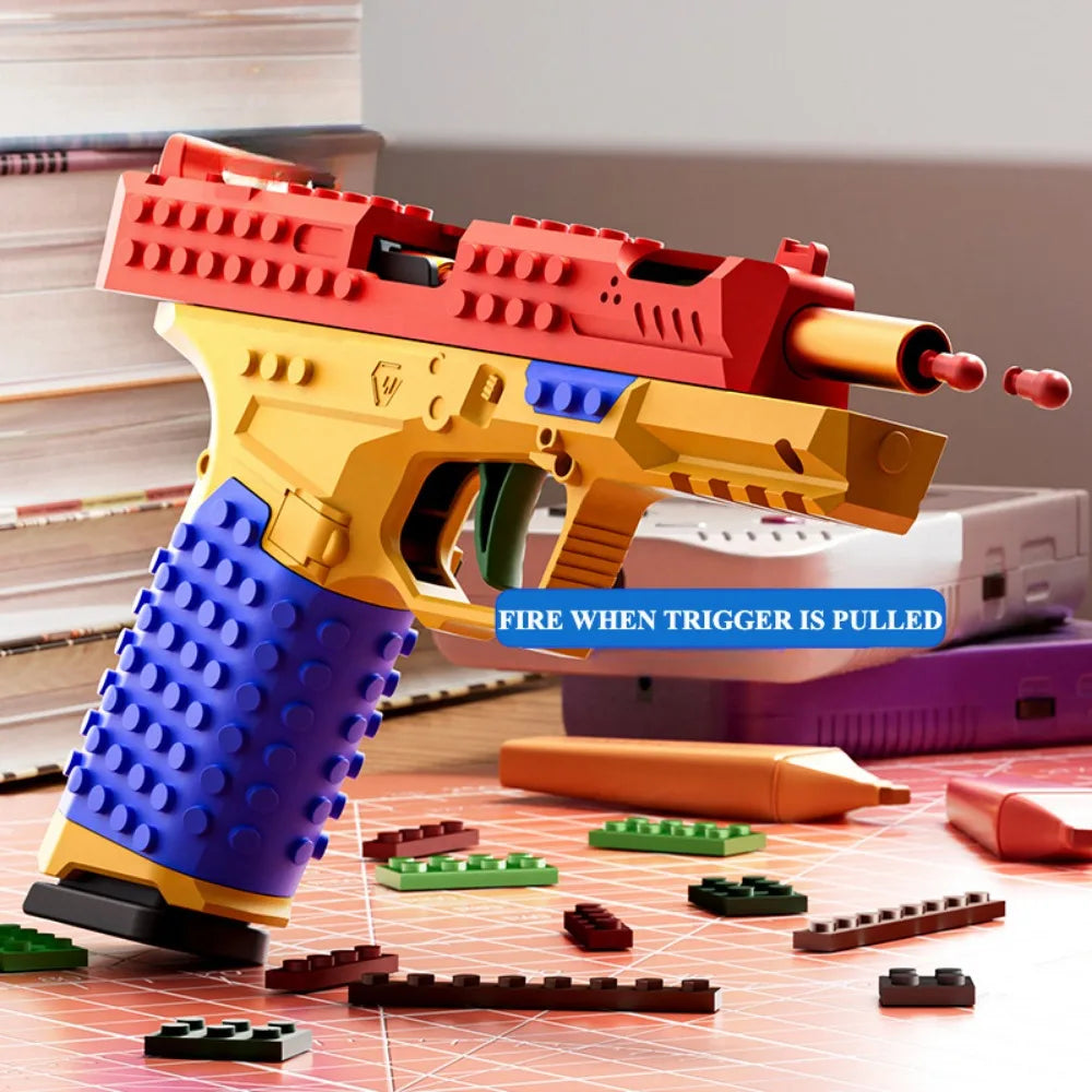 Continuous Firing Building Block Toy Gun Shell Throwing  Airsoft Blowback Empty Hanging Pistol Outdoor CS Weapon for Boys Adult