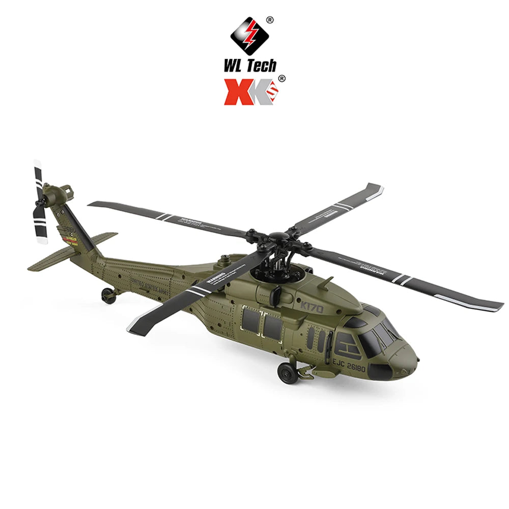 Wltoys K170 RC Helicopter UH-60L 4 Channel Remote Control Brushless Helicopters with Gyro and LED Light Durable Airplane Toy