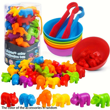 Counting Animal Toys, Matching Game with Sorting Bowl, Math Color Classification, Gift,Suitable for Children over 3 Years Old