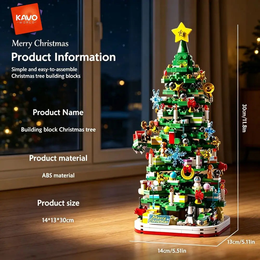 KAVOWORLD 1024pcs Christmas Tree Building Bricks Set with LED Light Up DIY Xmas Tree Home Tabletop Decor Assembly Model Stable Interlocking Building Bricks 3D Puzzle Construction Kit Christmas Party Display Holiday Festive Or