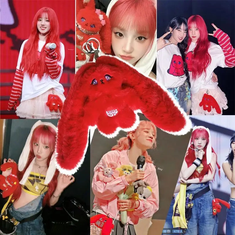 New Yuqi Cute 15cm Red Rabbit Plush Toy Keychain Cartoon Red Rabbit Backpack Pendant,Celebrity Fans Support Collection Gift