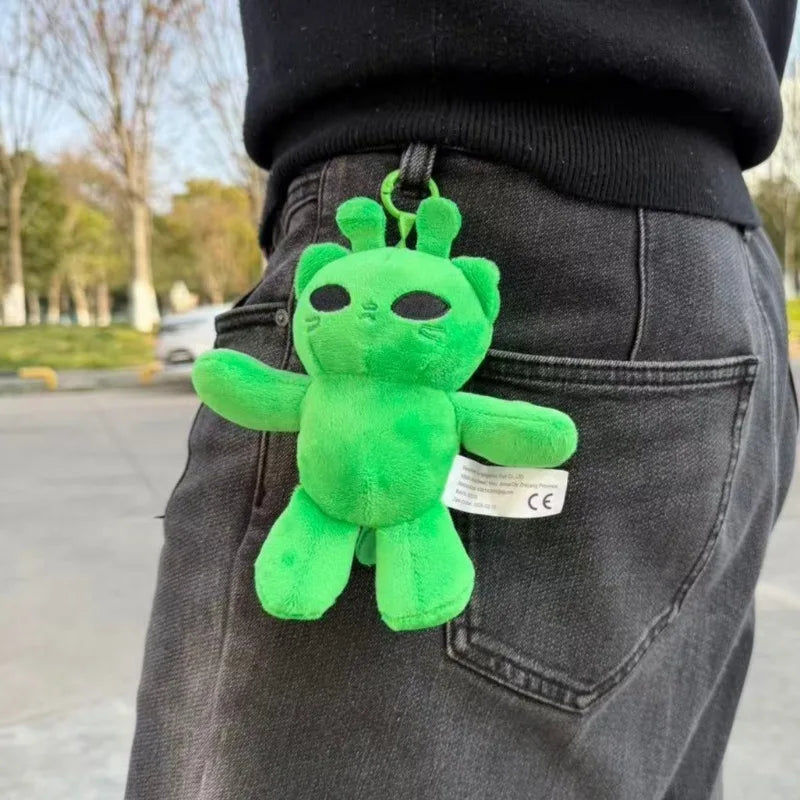 Cute Alien Cat Plush Keychain Green Kitten Soft Plushie Dolls Kawaii Anime Stuffed Pendant Bag Decor Couple Gifts for Friends
