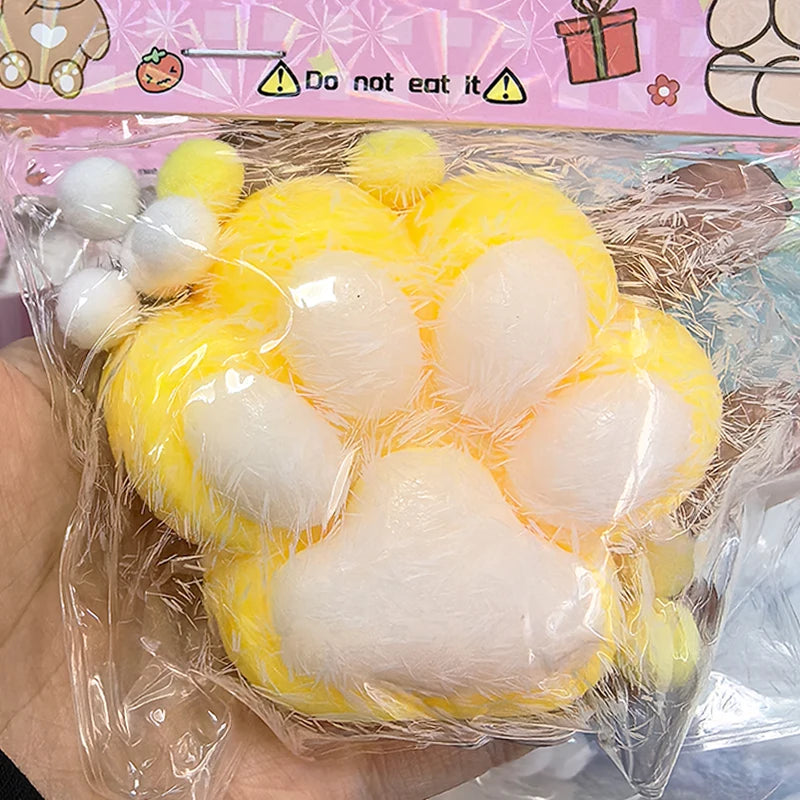 Squeeze Cat's Paw with Fur Stress Relief Squishy Fidget Toy Mini Kawaii Plush Silicone Sticky Decompressing Pinching Cat Foot