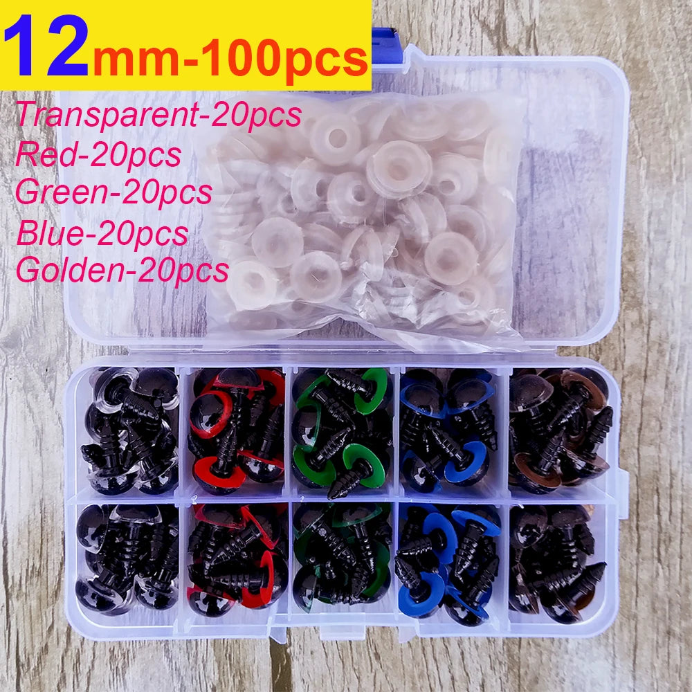 100pcs 8/10/12/14mm Plastic Safety Eyes For Toys Diy Mix Size Crochet Animal Eye For Doll Toys Amigurumi Accessories