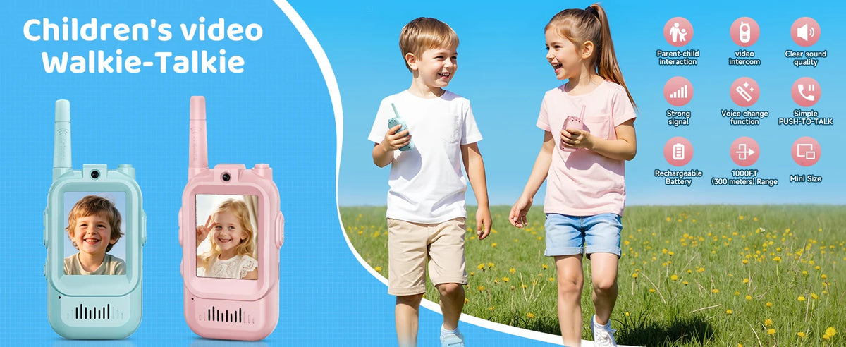 2PCS  Video Walkie Talkies for Kids Rechargeable Toddler Toys  for Indoor Camping Travel  Birthday Gfits for Kids Ages 3-12