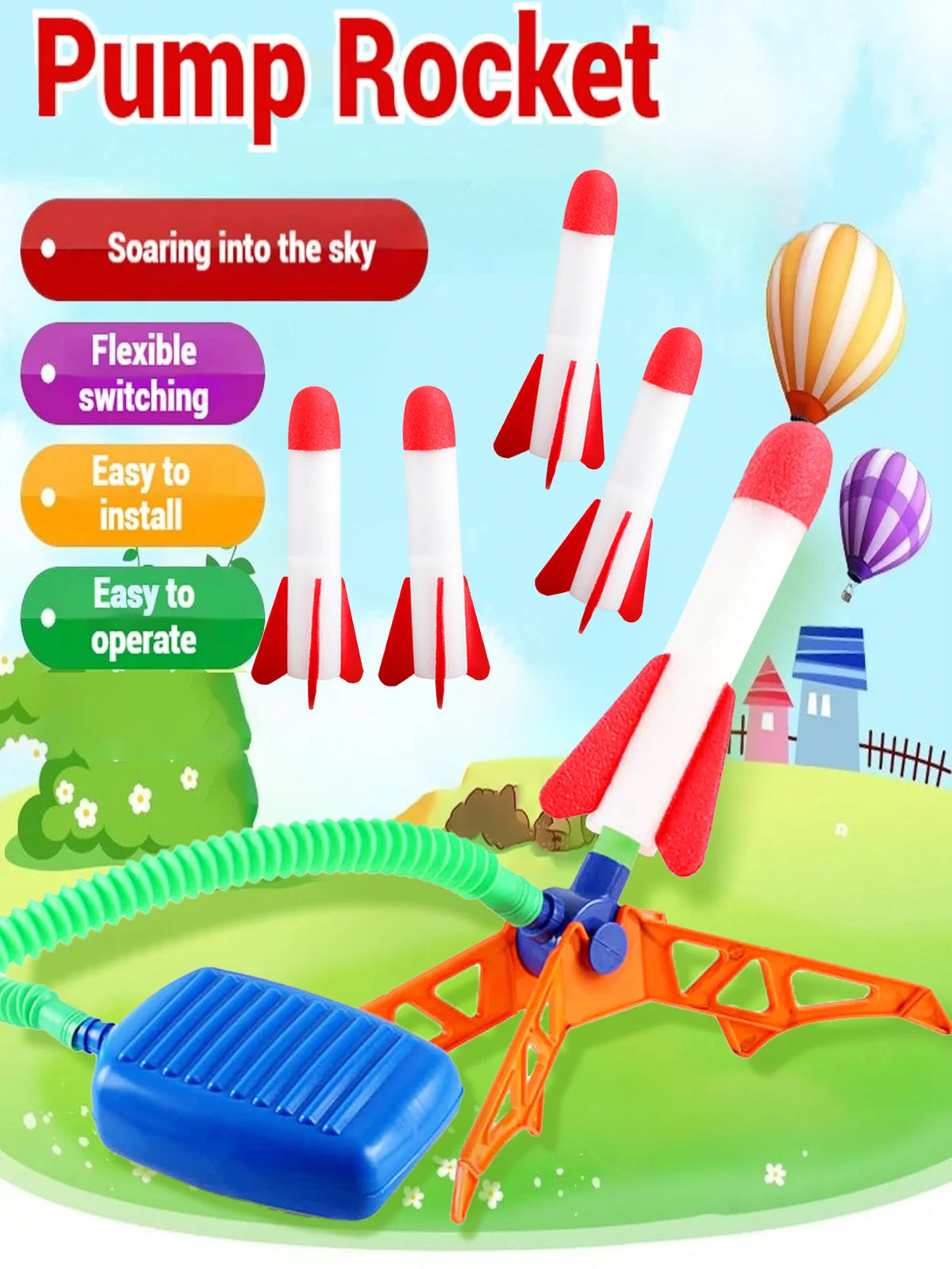 Kids' Rocket Pedal Launcher, Outdoor Rocket Flying Toy, Children's Jumping Sports Toy (Separate Accessory Packs for Purchase)