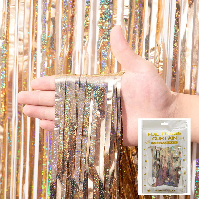Metallic Tinsel Foil Fringe Curtains Photo Backdrop Glitter Streamers Foil Fringe Backdrop Curtain for Xmas Wedding Background