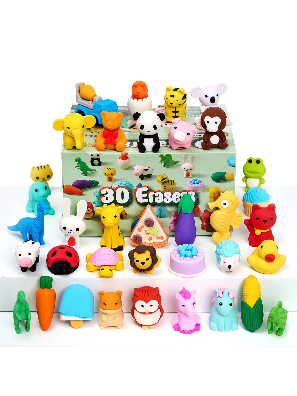 Joyfy 36 Pcs 3D Erasers Food Animals Erasers Bulk Fun & Cute Erasers for Pencil Desk Pets Classroom Prize Birthday Party Favors