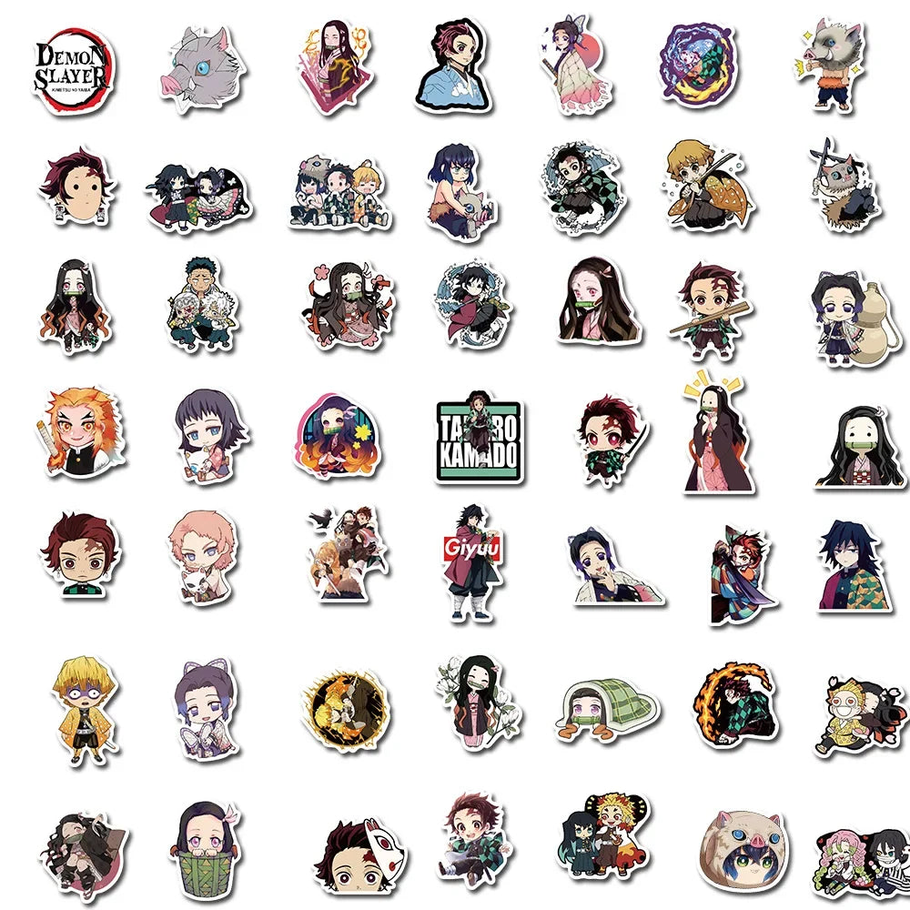50Pcs Demon Slayer Japanese Anime Stickers Graffiti Skateboard Refrigerator Decorated Notebook Luggage Waterproof Sticker