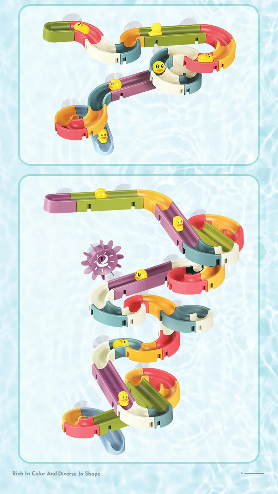 Baby Bath Toys Wall Bathtub Toy Assembling Slide Wind-Up Duck Slide Bathroom Shower Tracks Water Toys for Toddlers Kids Gifts