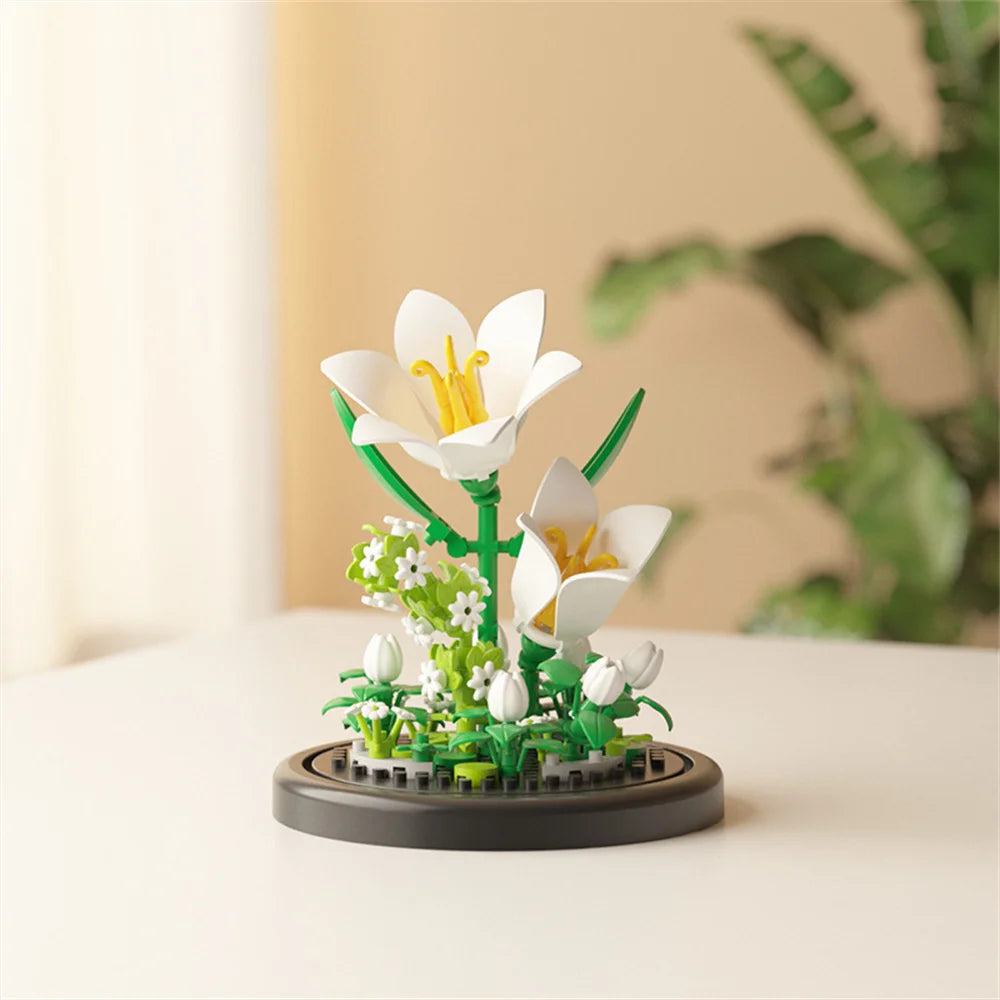 Eternal Flower Bouquet Bonsai Potted Plant Micro Building Blocks Model Home Decoration Toy For Kid Birthday Gift