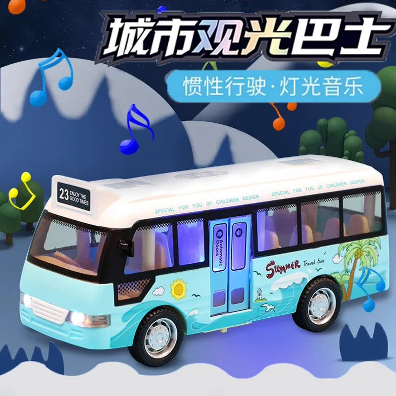 School Bus Toys Cars Die Cast Plastic Little Cars City Bus With Sound And Light Up Friction Powered Cars Play Toys Gift For Kids