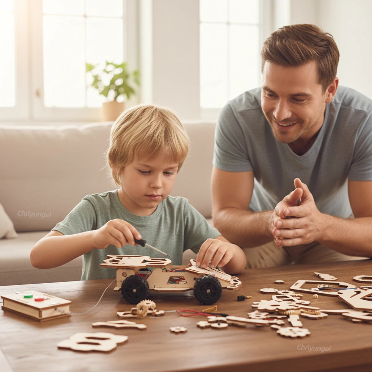 DIY Wooden Remote Control Car Wooden Four Wheel Drive Racing Assembling Science Experiment Kits KIDS STEM Educational Toy