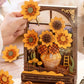 ROKR Wooden Flower Golden Sunflower Building Sets for Adult with Lights TH002, Van Gogh Wall Art Crafts, Painting Frame Room Decor, Valentine's Day/Anniversary/Birthday Gifts for Women, 266PCS