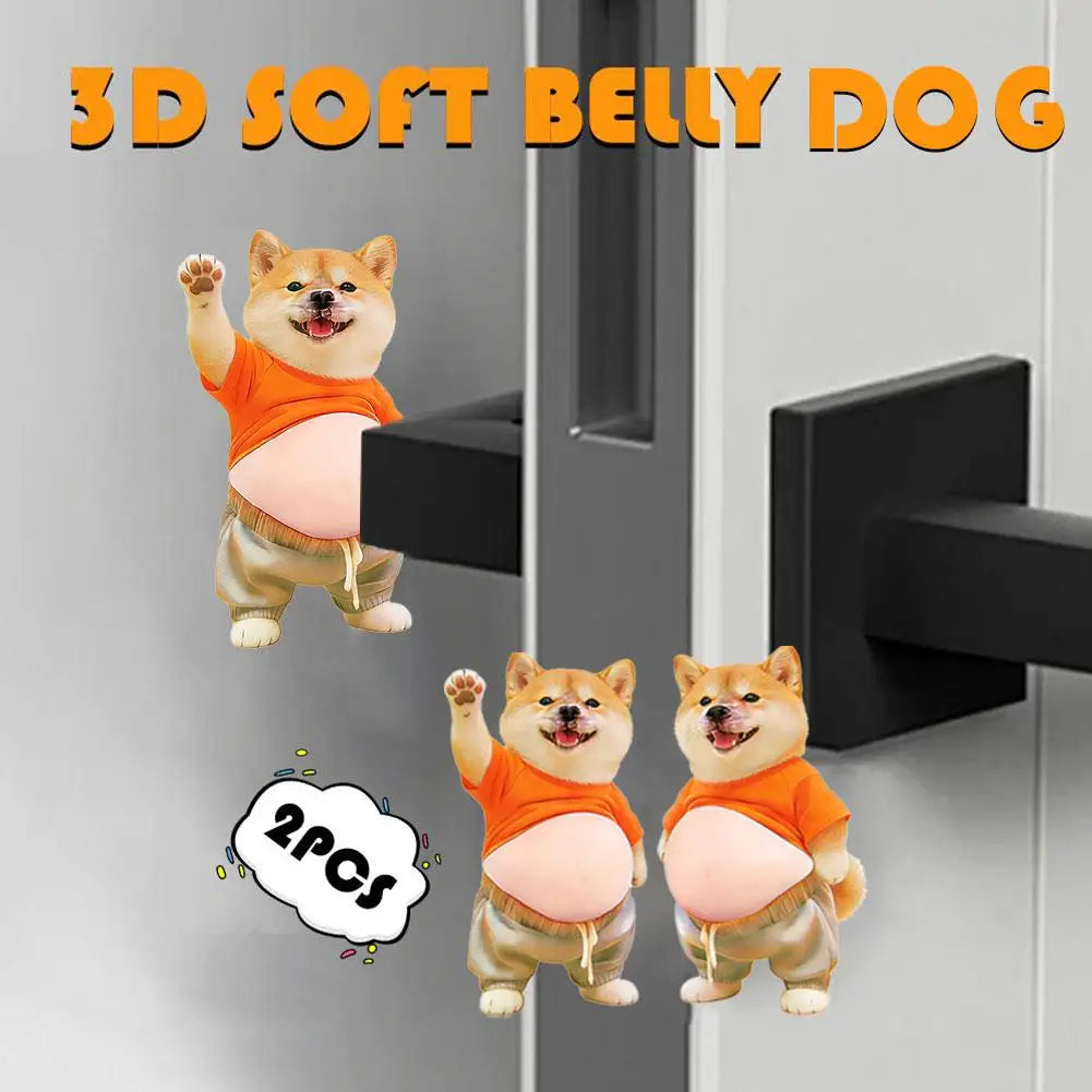 3D Shiba Inu Dog Belly Sticker, Cute Puppy in Orange Outfit with Soft Pink Background, Silicone Self-Adhesive Decal 1PCS