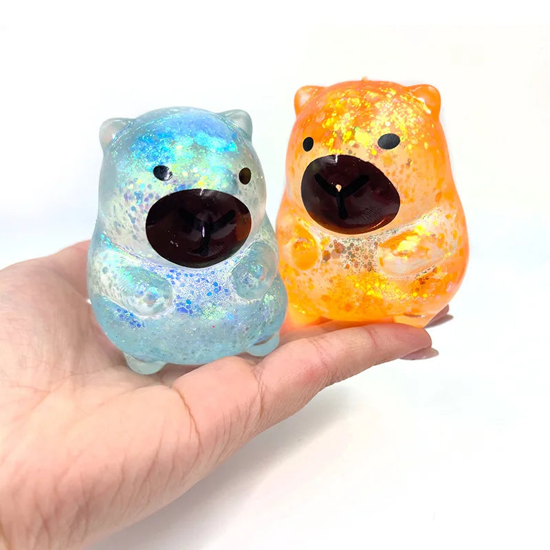 Cartoon Capybara Decompression Toy Soft Glitter Gummy Low Rebound Squishy Fidget Toy Stress Relief Tool for ADHD & Anxiety