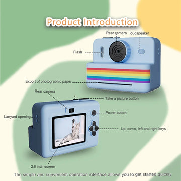 2.8 Inch HD Digital Video Camera for Kids - Large Screen Instant Print Toy Camera Outdoor Zero Ink Portable Print Camera