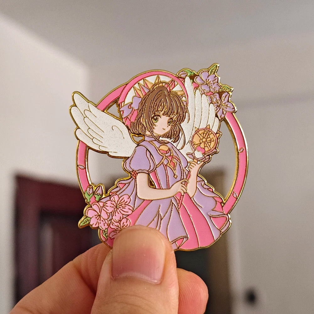 Cute Pink Magical Girl Enamel Brooch, Anime Peripheral Clothing Decoration Badge, Halloween Horror Costume Brooch