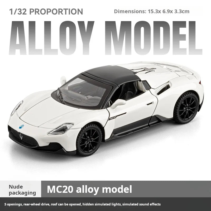 1:32 Maserati MC20 Model Exquisite Alloy Simulation Convertible Super Car Collection Gift Desktop Decoration Light & Sound