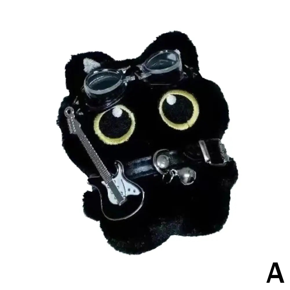 Cute Black Cat Keychain Plush Cartoon Kitten Doll Pendant Lovely Cat Doll Backpack Hanging Ornaments Car Keyring Birthday Gift