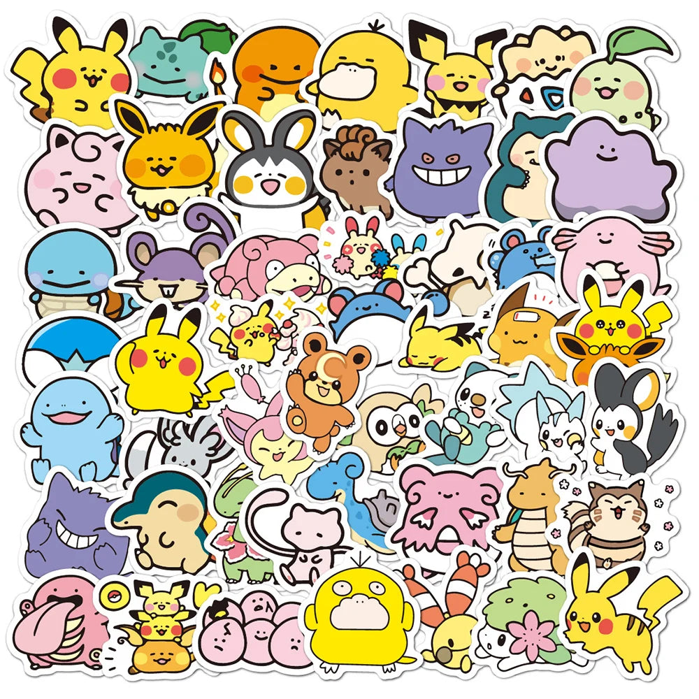 50/100pcs Cute Anime Pokemon Stickers for Kids Toys Waterproof Graffiti Laptop Motorcycle Stationery Kawaii Decoration Sticker