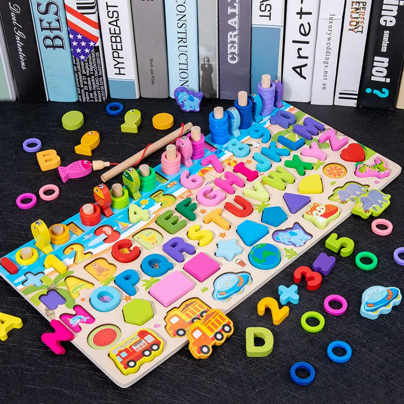 Montessori Wooden Toys Kids Busy Board Animal Math Fishing Numbers Matching Digital Shape Educational Toys For Children Gifts