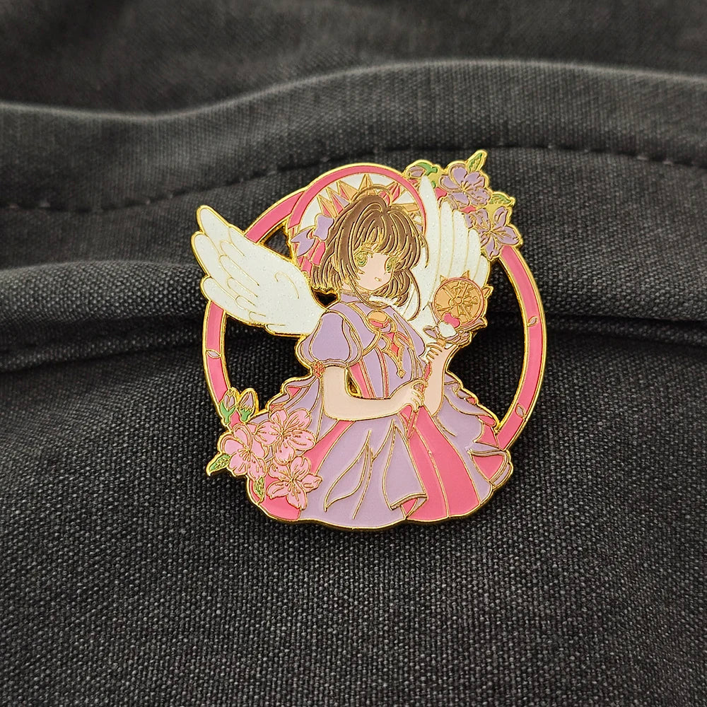 Cute Pink Magical Girl Enamel Brooch, Anime Peripheral Clothing Decoration Badge, Halloween Horror Costume Brooch